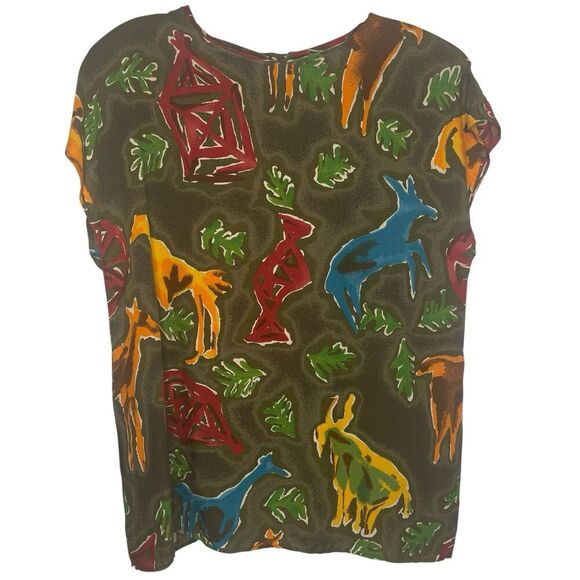 Vintage PLATINUM by DOROTHY SCHOELEN Art to Wear Animals Printed Tunic L - Picture 1 of 14